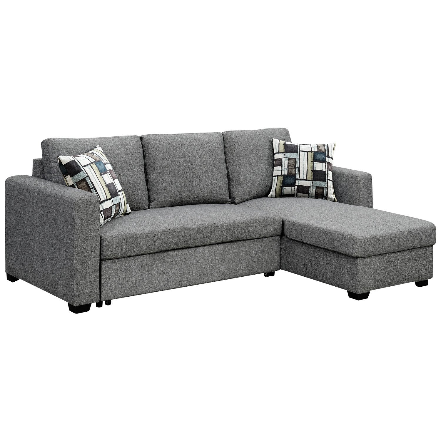 Sarantino Fontana Pullout Sofa Bed with Storage Chaise - Grey
