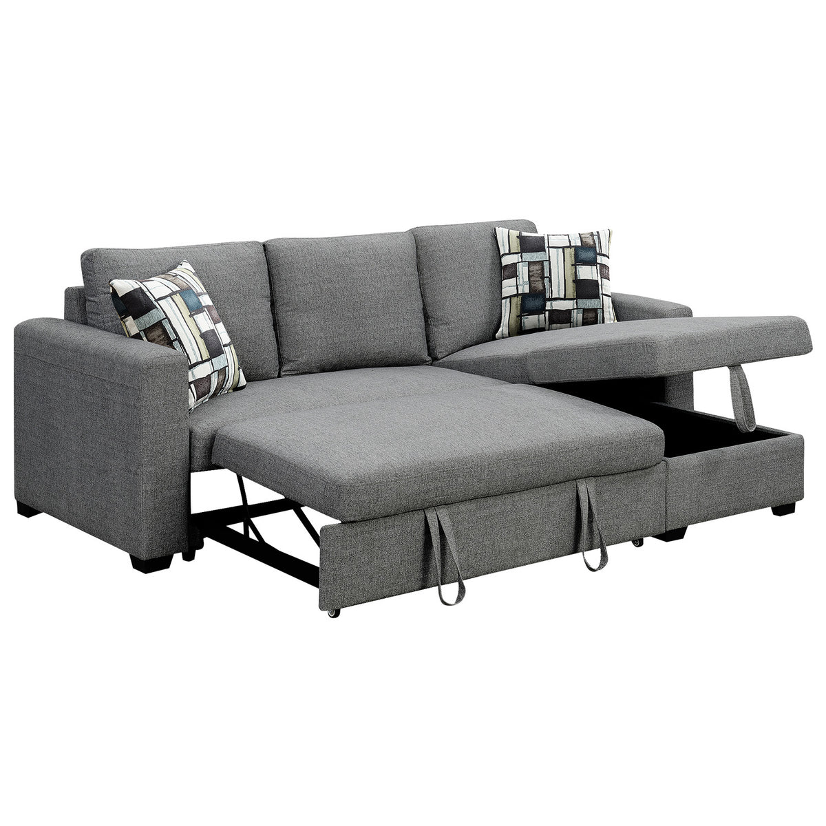 Sarantino Fontana Pullout Sofa Bed with Storage Chaise - Grey