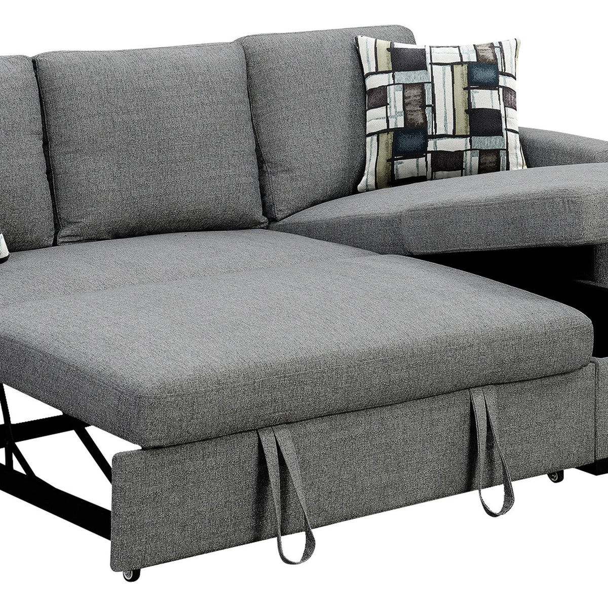 Sarantino Fontana Pullout Sofa Bed with Storage Chaise - Grey