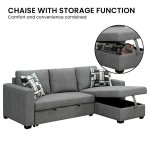 Sarantino Fontana Pullout Sofa Bed with Storage Chaise - Grey