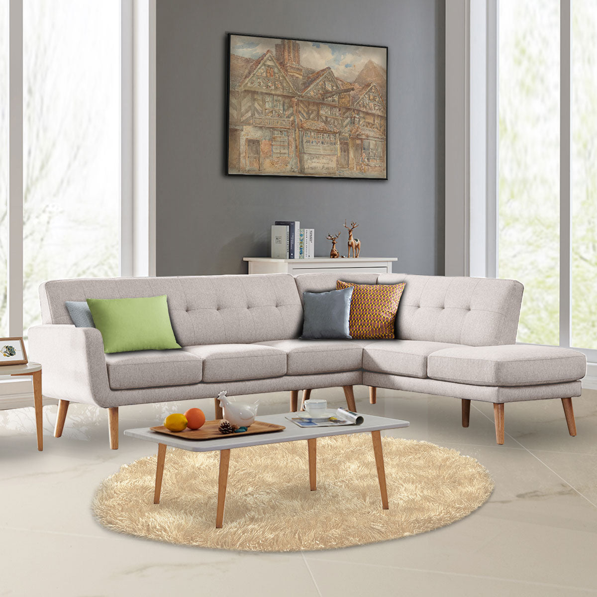 Sarantino L-Shaped Corner Sofa Lounge - Light Grey