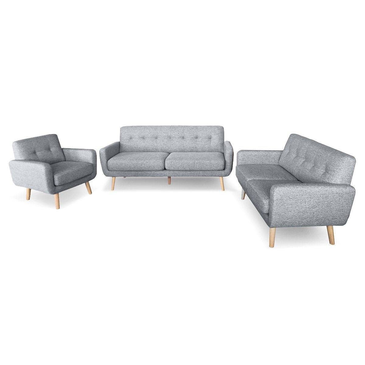 Sarantino 6-Seater Linen Sofa Set - Light Grey