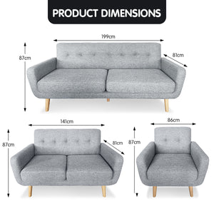 Sarantino 6-Seater Linen Sofa Set - Light Grey