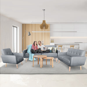 Sarantino 6-Seater Linen Sofa Set - Light Grey