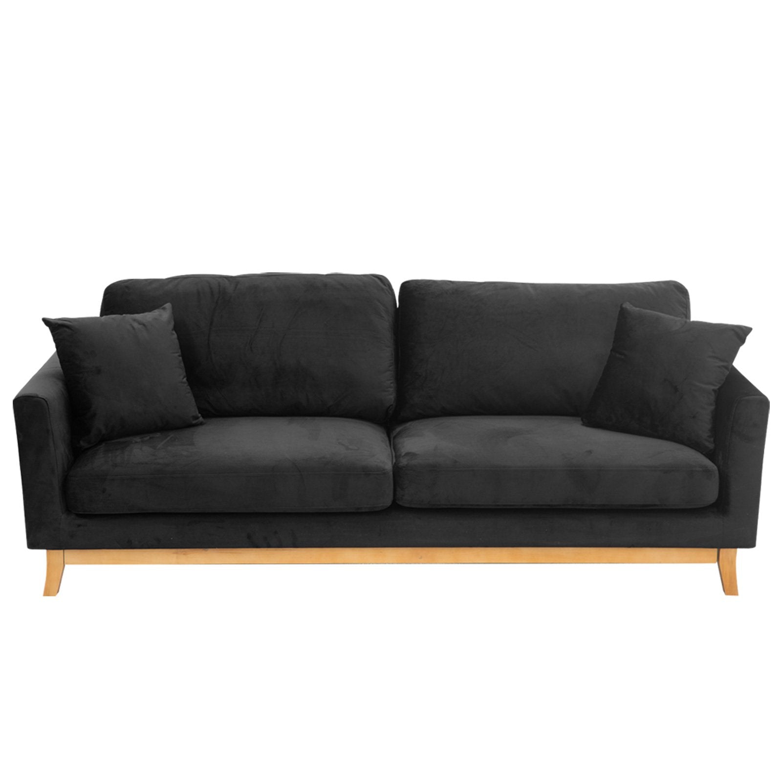 Sarantino 3 Seater Faux Velvet Wooden Sofa Bed - Black