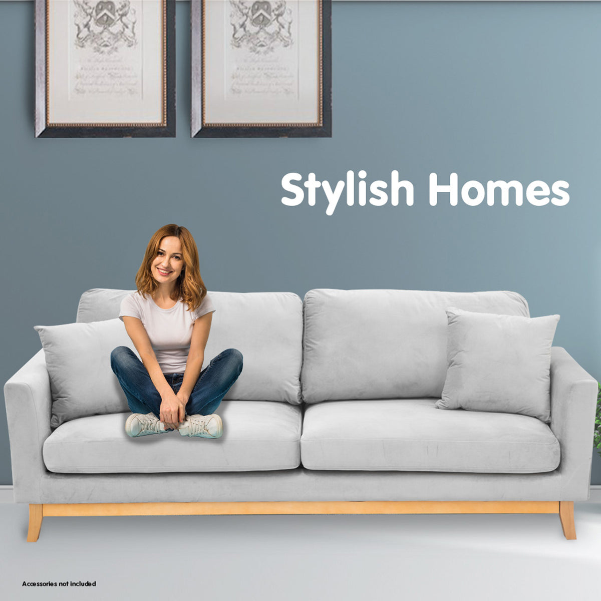 Sarantino 3-Seater Velvet Sofa Bed | Light Grey