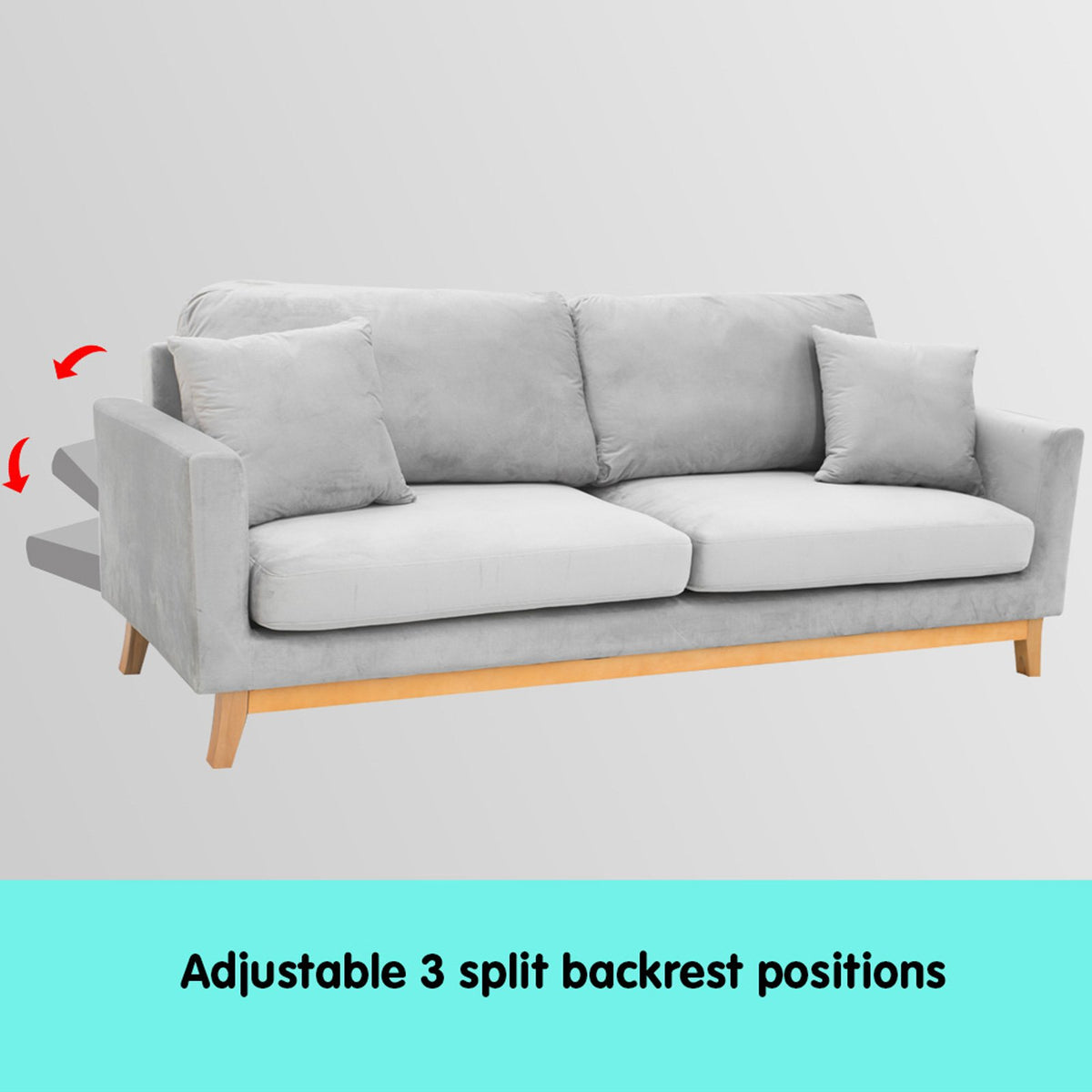 Sarantino 3-Seater Velvet Sofa Bed | Light Grey