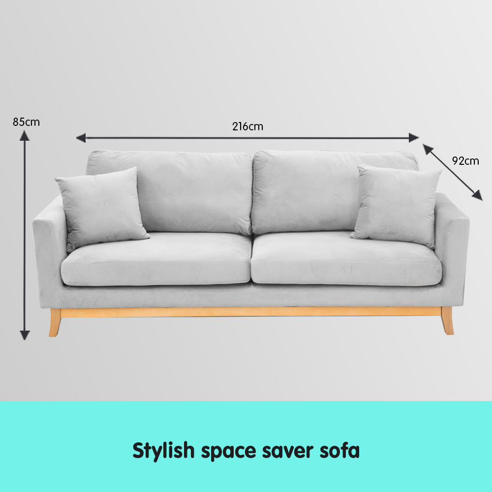 Sarantino 3-Seater Velvet Sofa Bed | Light Grey