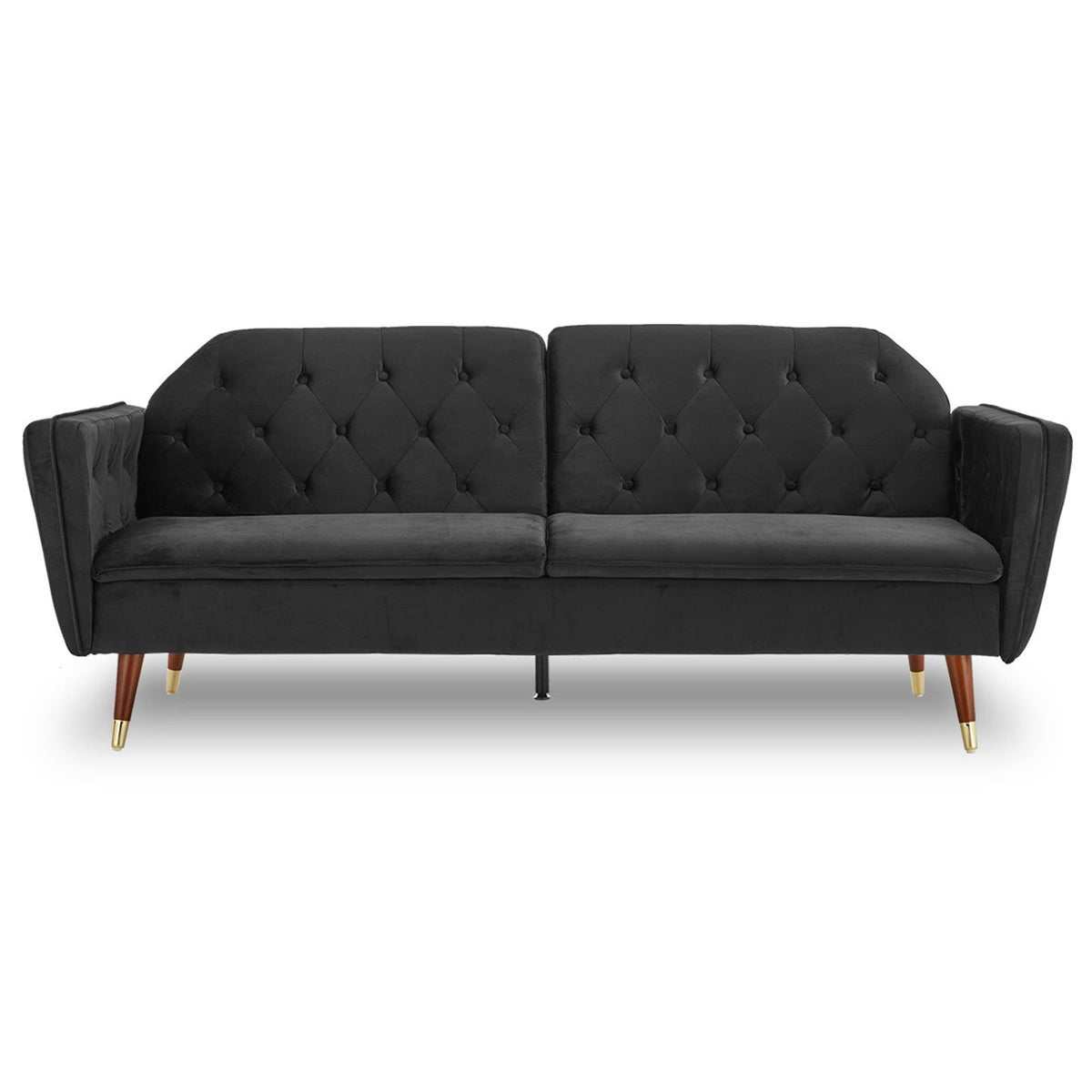 Sarantino Faux Velvet Tufted Sofa Bed - Black