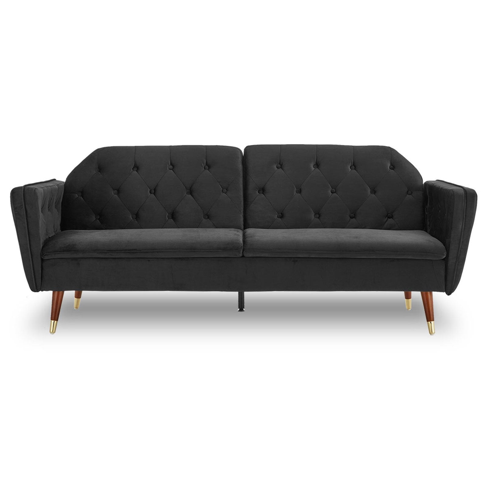 Sarantino Faux Velvet Tufted Sofa Bed - Black