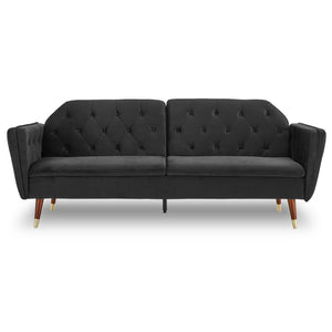 Sarantino Faux Velvet Tufted Sofa Bed - Black