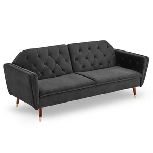 Sarantino Faux Velvet Tufted Sofa Bed - Black