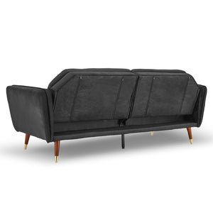 Sarantino Faux Velvet Tufted Sofa Bed - Black