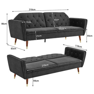 Sarantino Faux Velvet Tufted Sofa Bed - Black