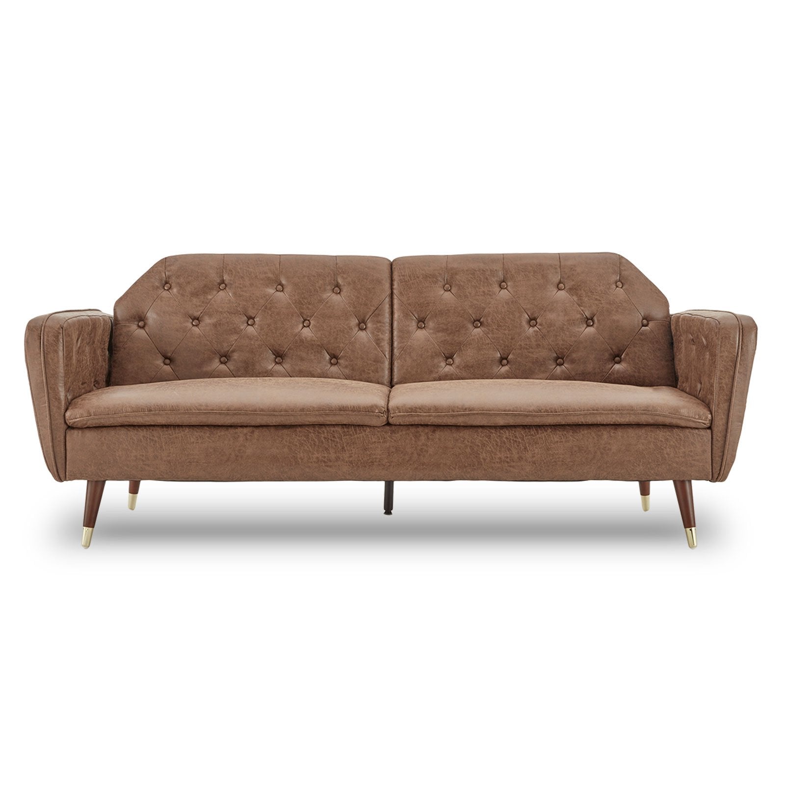 Sarantino Faux Velvet Tufted Sofa Bed - Brown
