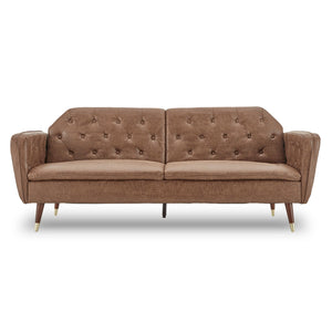 Sarantino Faux Velvet Tufted Sofa Bed - Brown