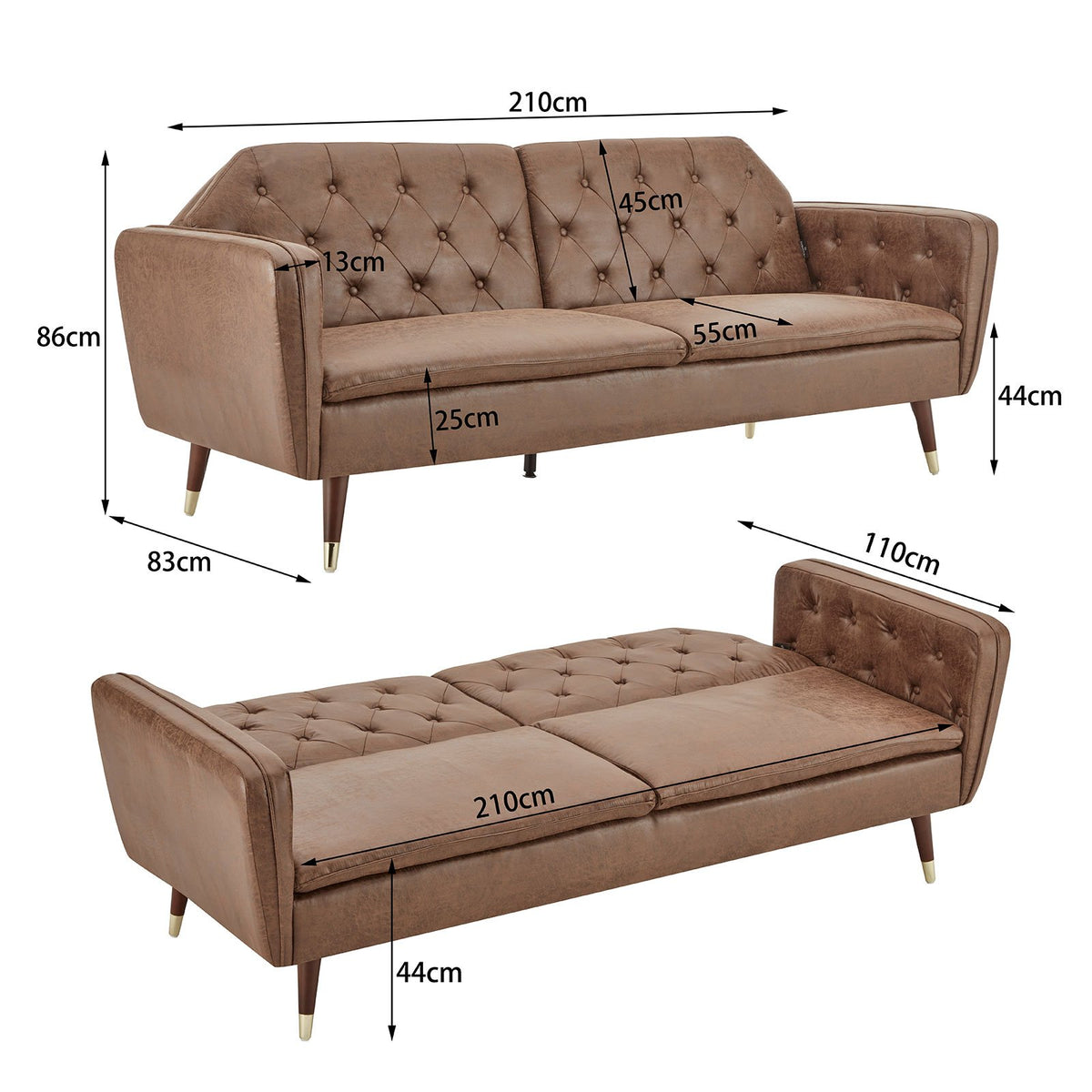 Sarantino Faux Velvet Tufted Sofa Bed - Brown
