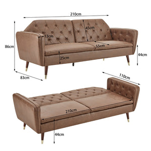 Sarantino Faux Velvet Tufted Sofa Bed - Brown