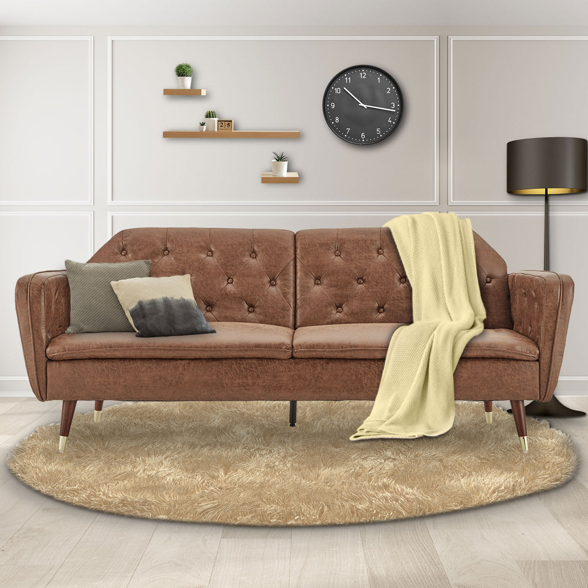 Sarantino Faux Velvet Tufted Sofa Bed - Brown