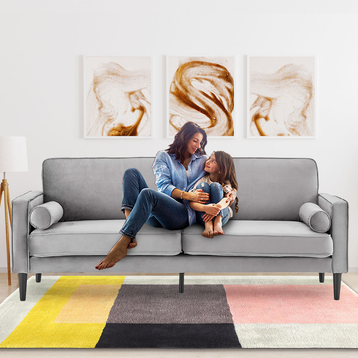 Sarantino Faux Velvet Sofa Bed - Grey