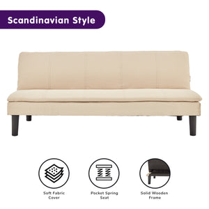 Beige 3 Seater Modular Faux Linen Fabric Sofa Bed Couch by Sarantino