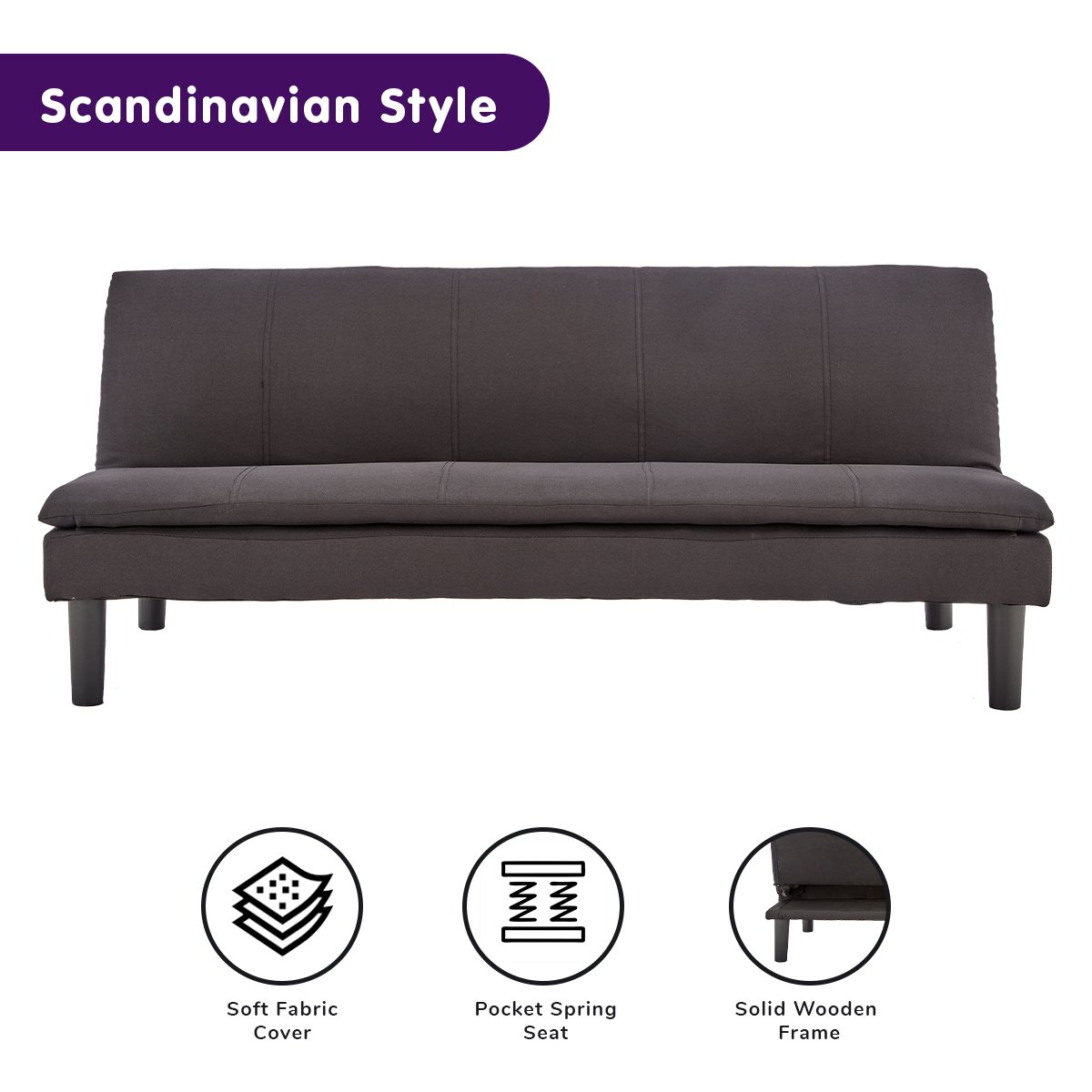 Black 3 Seater Modular Faux Linen Fabric Sofa Bed Couch by Sarantino