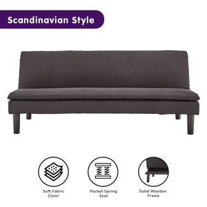 Black 3 Seater Modular Faux Linen Fabric Sofa Bed Couch by Sarantino