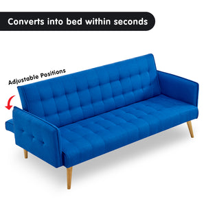 Blue 3 Seater Modular Linen Fabric Sofa Bed Couch with Armrest by Sarantino