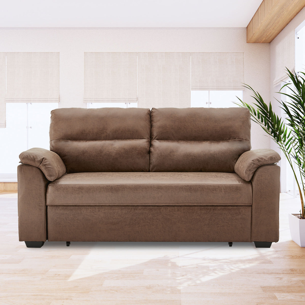 Sarantino Distressed Fabric Sofa Bed | Lounge | Brown