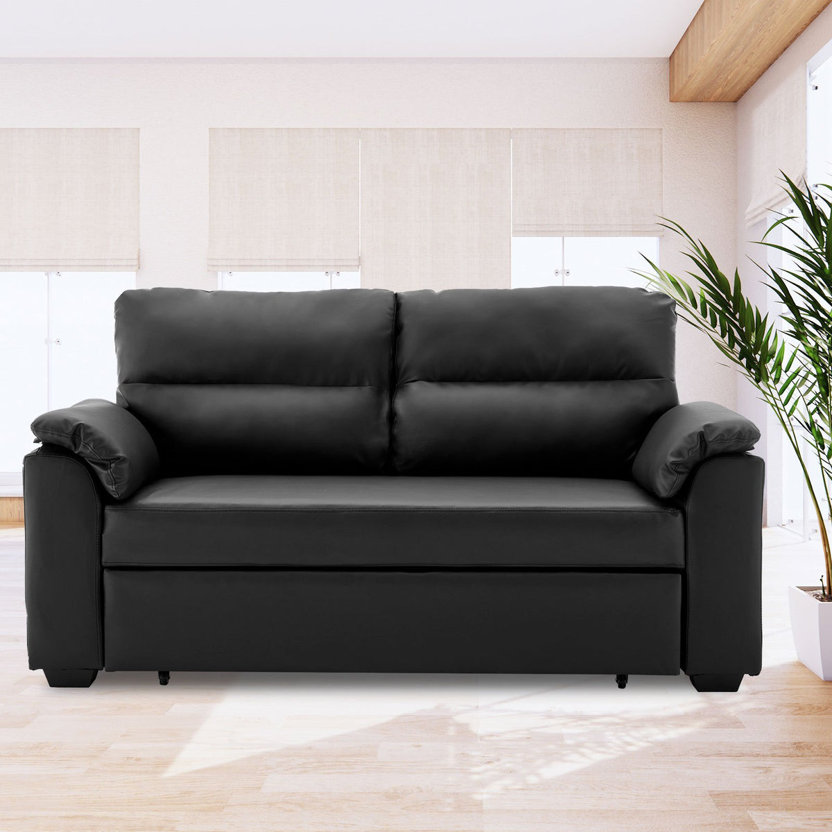 Black Faux Leather Sofa Bed Couch Lounge by Sarantino