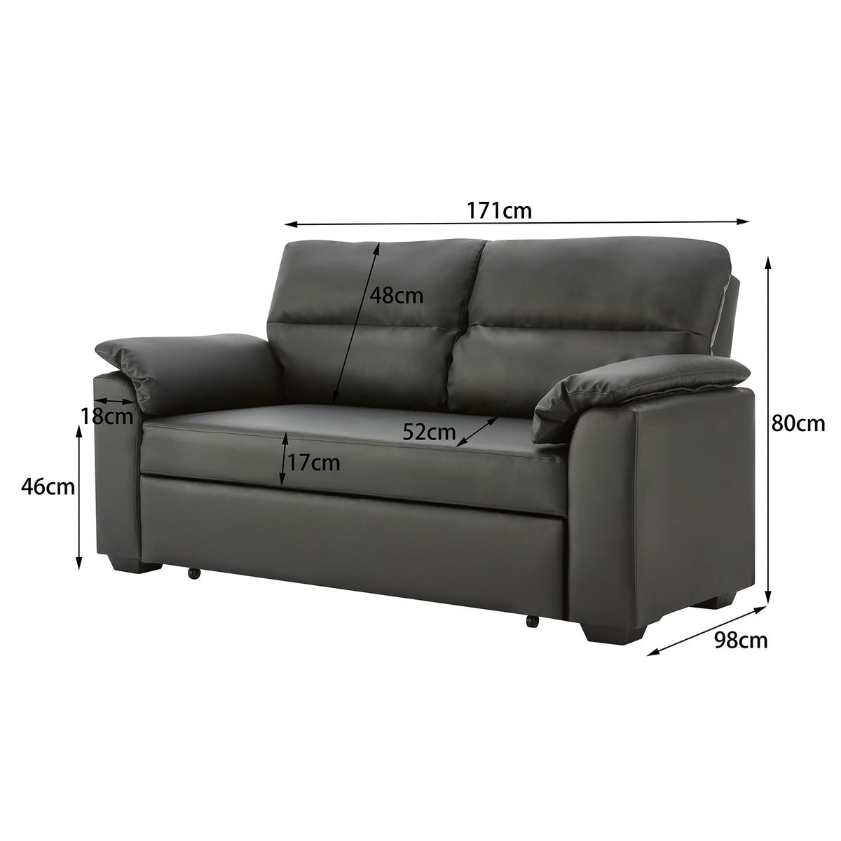 Black Faux Leather Sofa Bed Couch Lounge by Sarantino