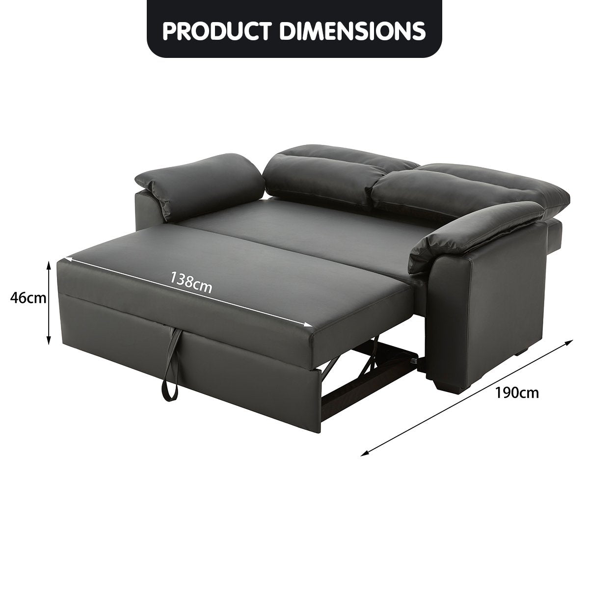 Black Faux Leather Sofa Bed Couch Lounge by Sarantino