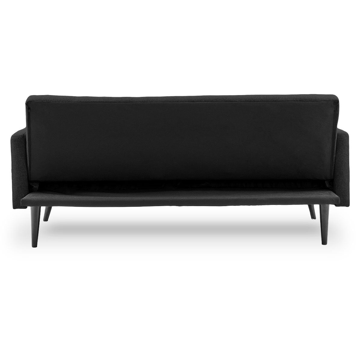 Black Tufted 3-Seater Faux Linen Sofa Bed with Armrests by Sarantino