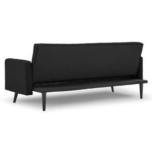 Black Tufted 3-Seater Faux Linen Sofa Bed with Armrests by Sarantino
