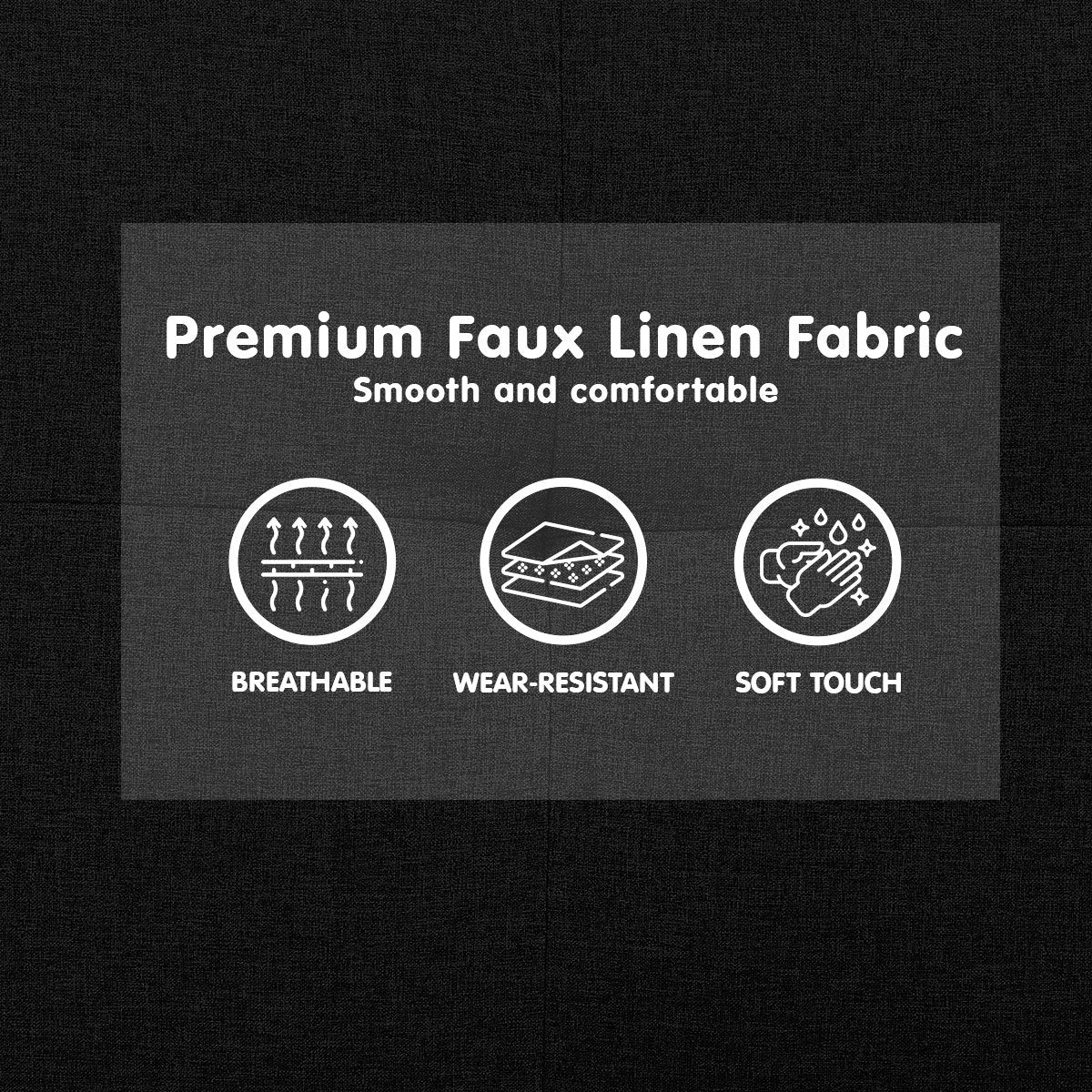 Black Tufted 3-Seater Faux Linen Sofa Bed with Armrests by Sarantino