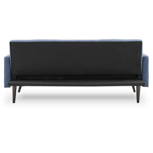 Blue Tufted 3-Seater Faux Linen Sofa Bed with Armrests by Sarantino