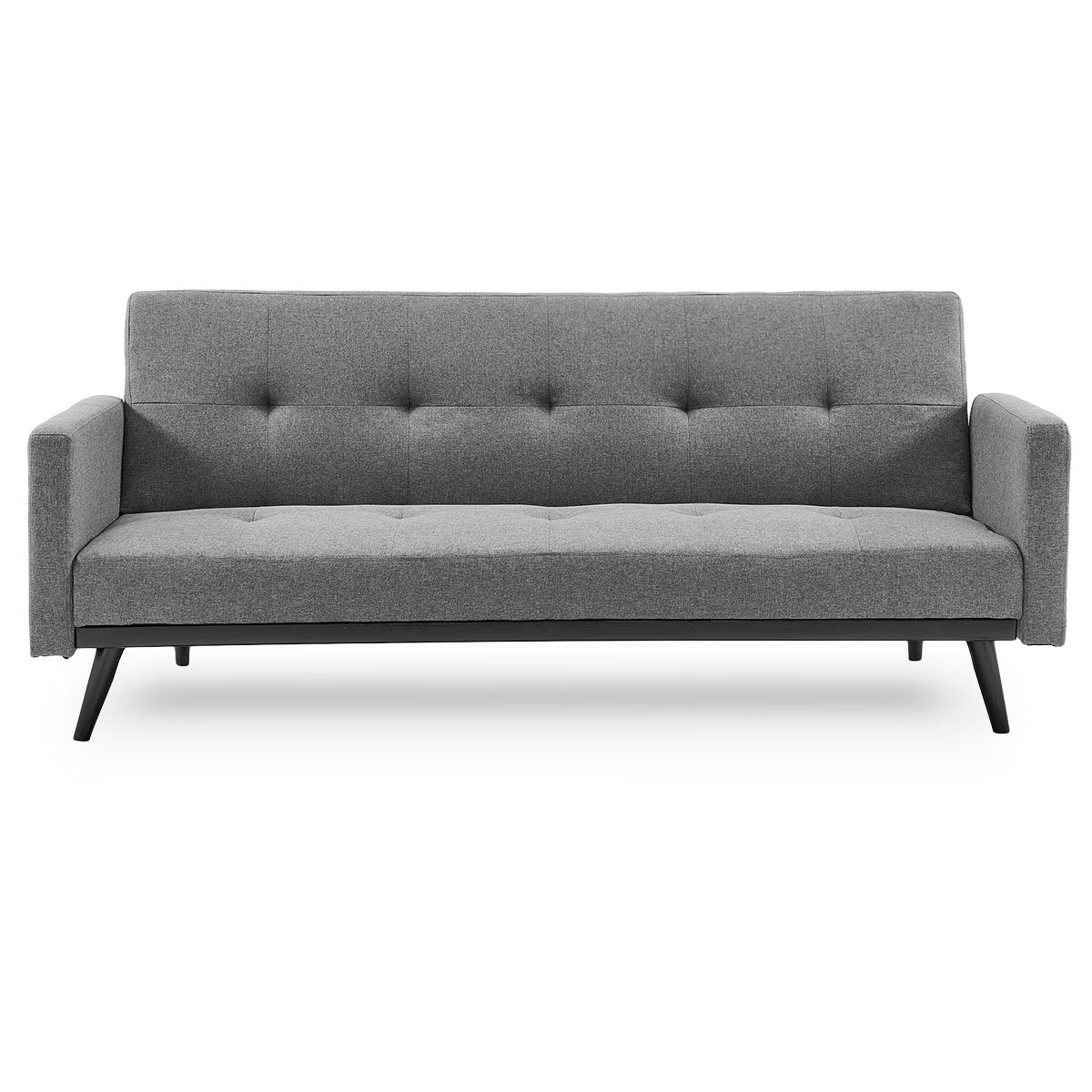 Sarantino Tufted Faux Linen 3-Seater Sofa Bed - Light Grey | Armrests Included