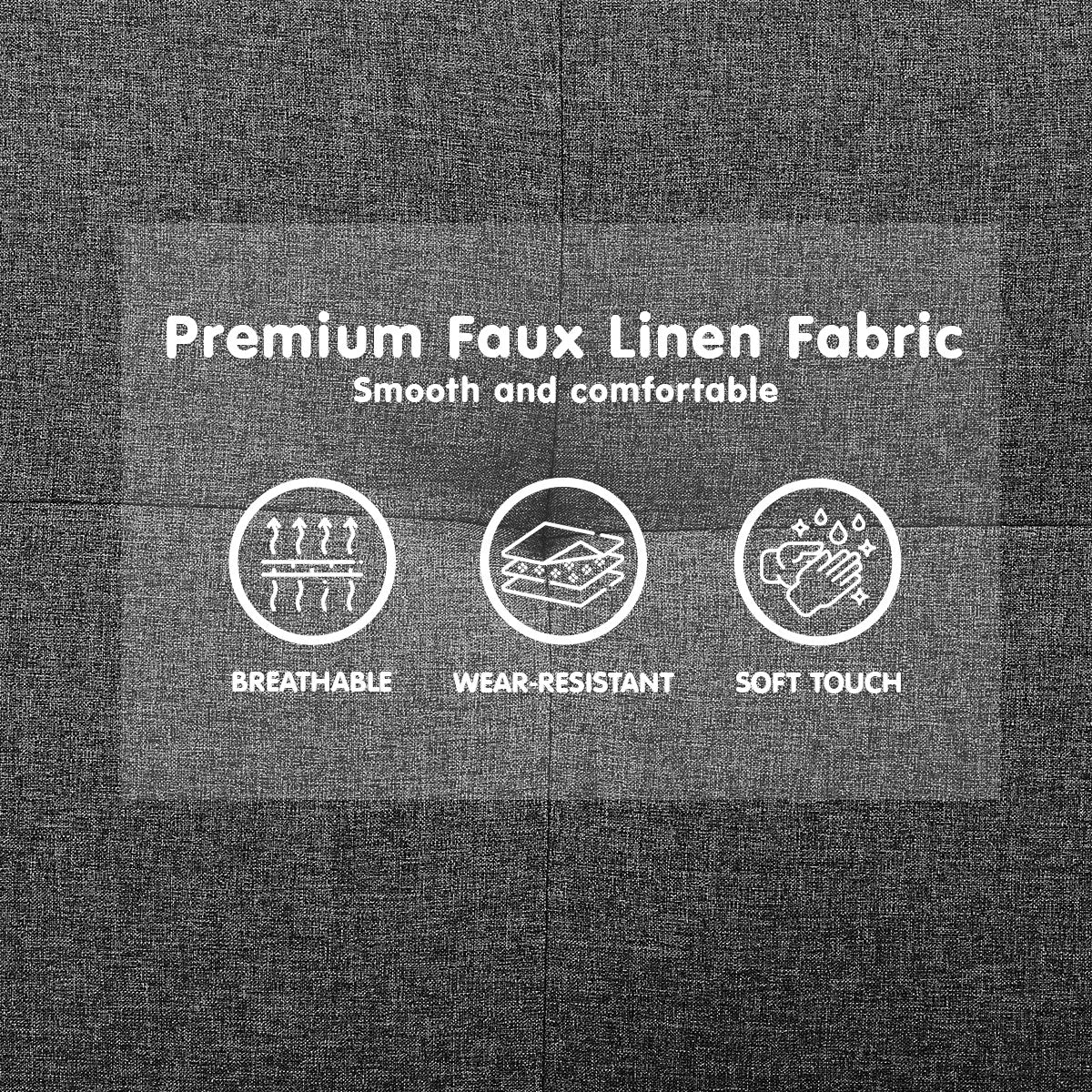 Sarantino Tufted Faux Linen 3-Seater Sofa Bed - Light Grey | Armrests Included