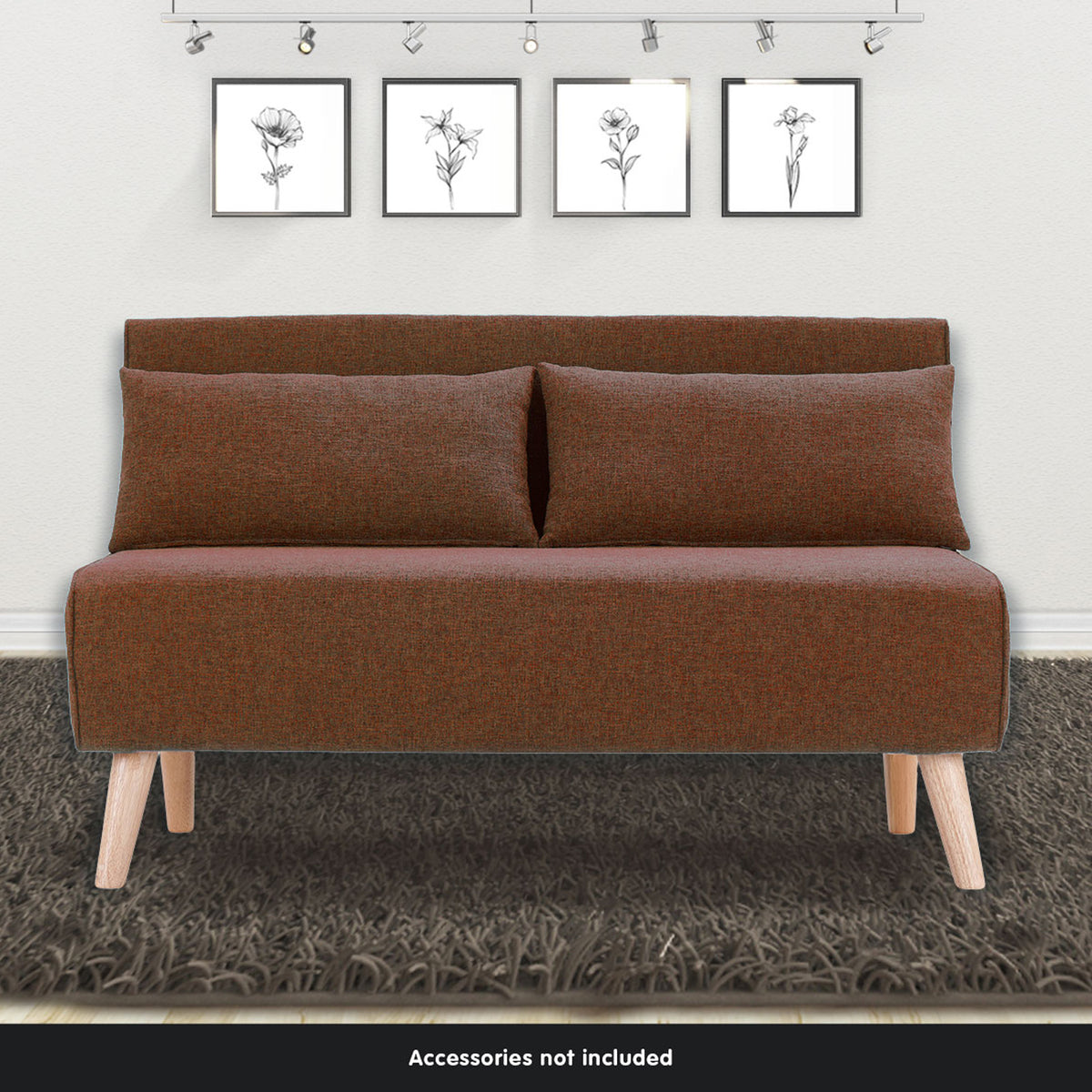 Sarantino 2-Seater Adjustable Sofa Bed | Faux Linen | Brown