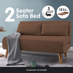 Sarantino 2-Seater Adjustable Sofa Bed | Faux Linen | Brown