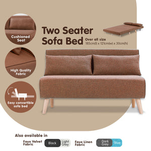 Sarantino 2-Seater Adjustable Sofa Bed | Faux Linen | Brown