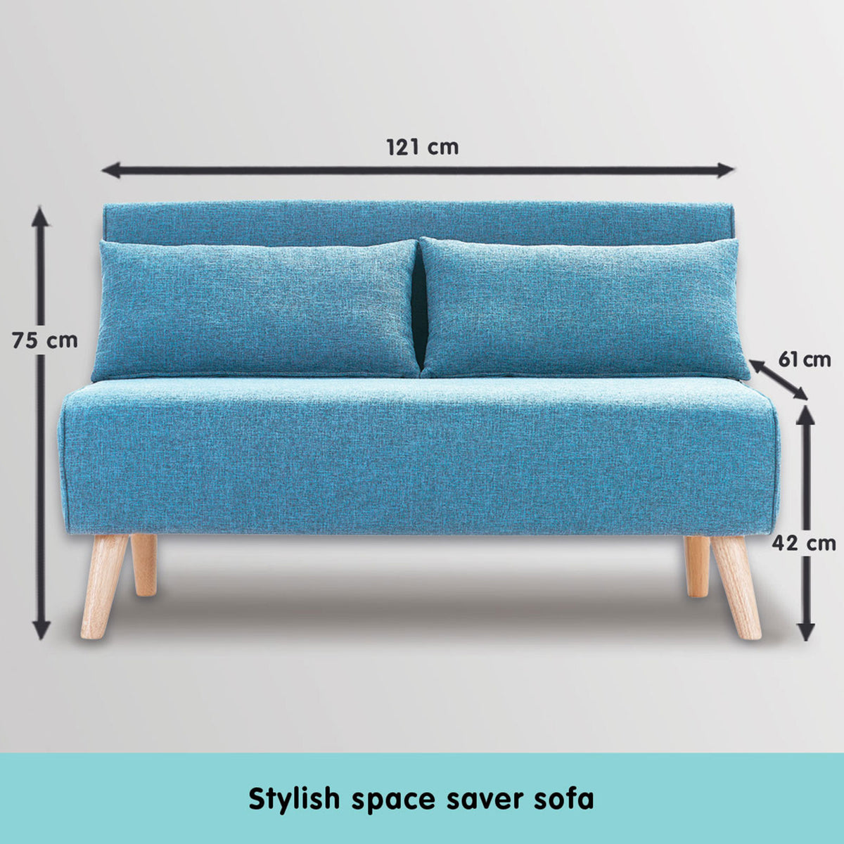 Sarantino Adjustable 2-Seater Linen Sofa Bed - Blue | Space-Saving Design