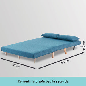 Sarantino Adjustable 2-Seater Linen Sofa Bed - Blue | Space-Saving Design