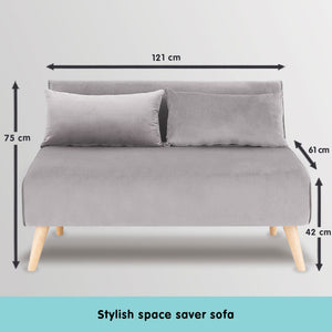 Sarantino 2-Seater Adjustable Sofa Bed - Light Grey | Plush Velvet