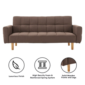 Sarantino 3-Seater Fabric Sofa Bed Futon - Brown | Cozy Lounging