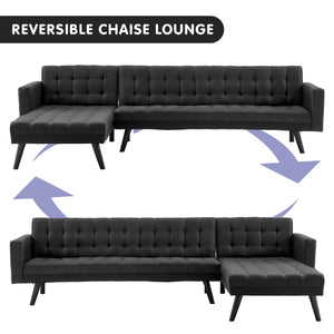 Sarantino 3-Seater Corner Wooden Sofa Bed - Black | Chaise Lounge