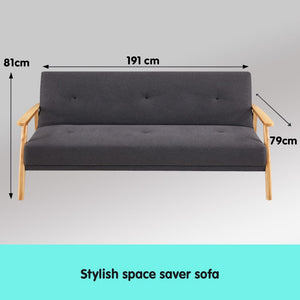Dark Grey Linen Fabric Wood Sofa Bed Lounge Couch by Sarantino