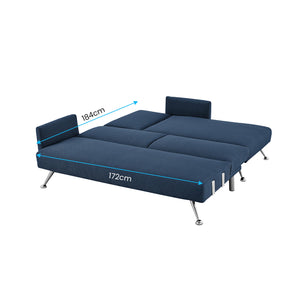 Sarantino Mia 3-Seater Sofa Bed | Chaise & 3 Pillows | Blue