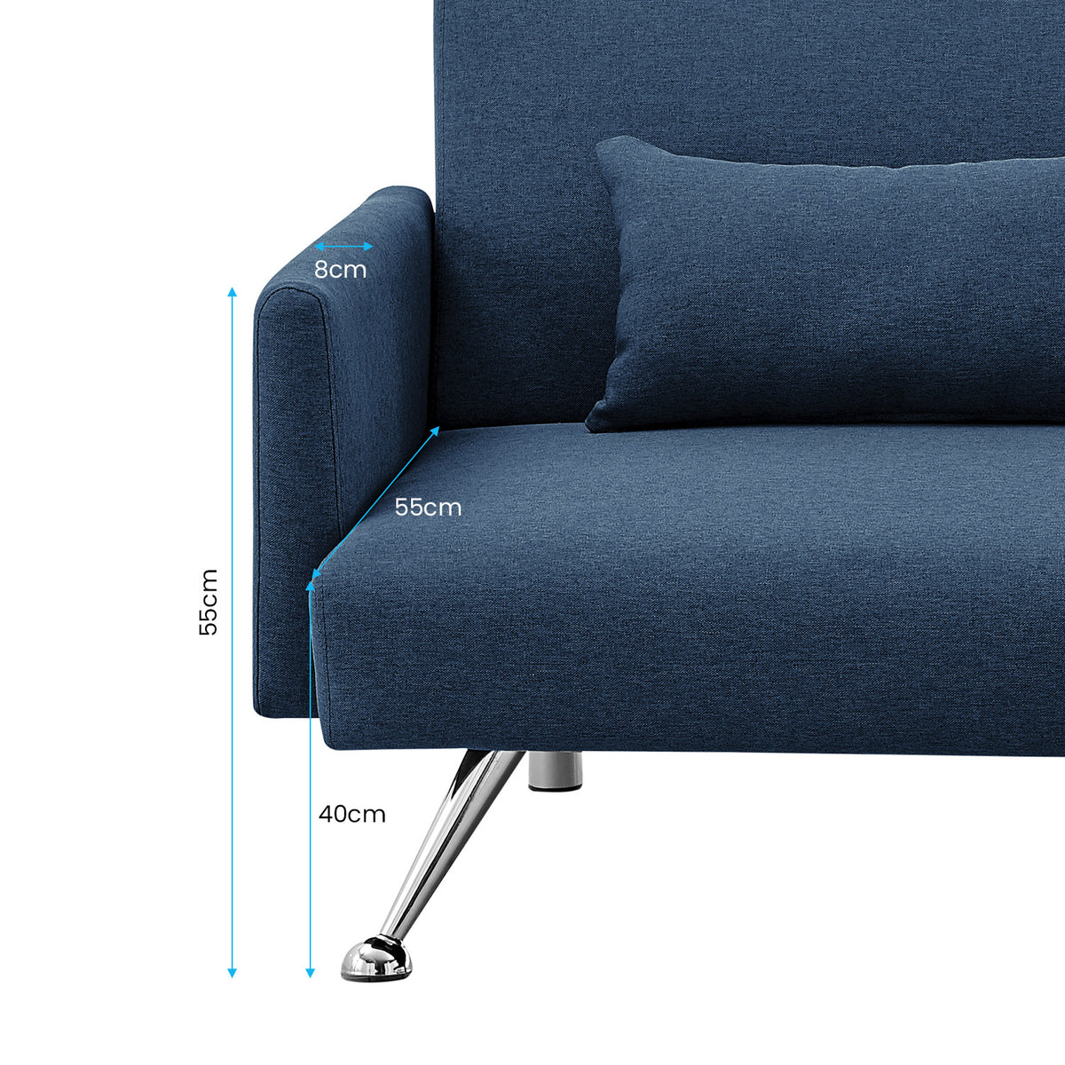 Sarantino Mia 3-Seater Sofa Bed | Chaise & 3 Pillows | Blue