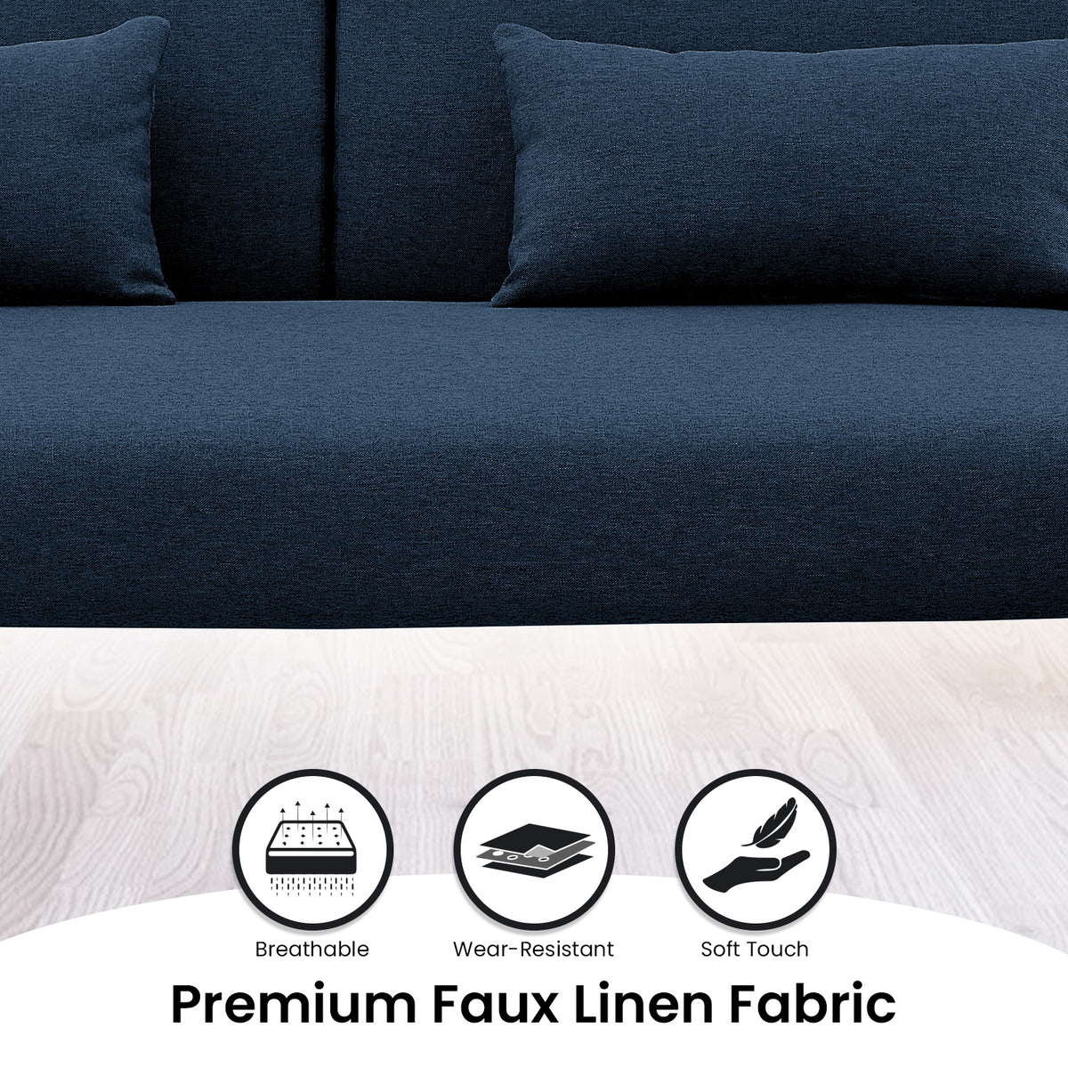 Sarantino Mia 3-Seater Sofa Bed | Chaise & 3 Pillows | Blue